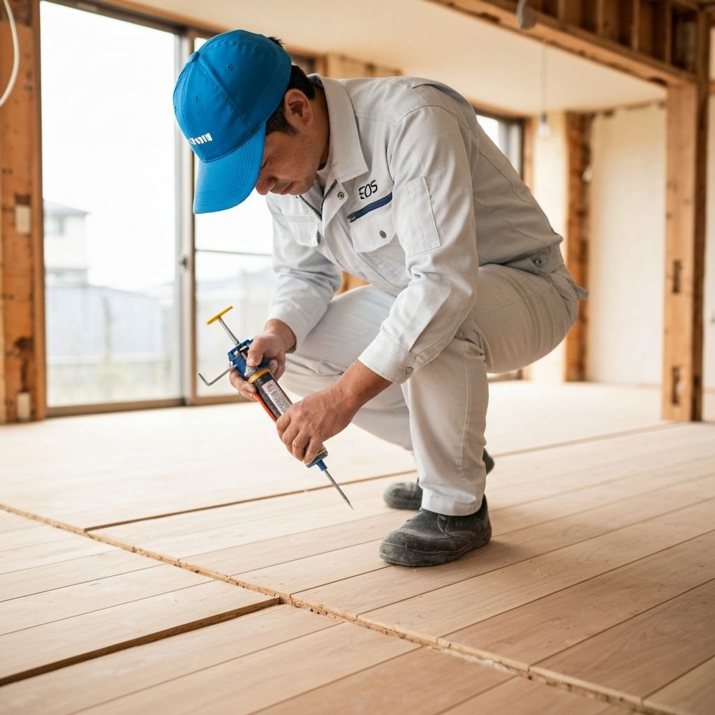 Contractor installing flooring in a home under renovation