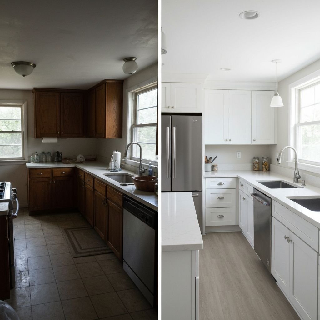 Kitchen before and after renovation